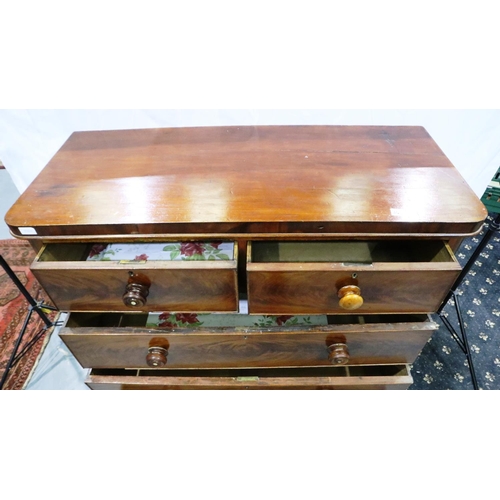 3081 - Victorian mahogany chest of two short over three long drawers with ball feet, 47 x 50 x 123 cm H. No... 