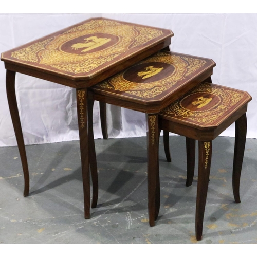 3082 - Nest of three occasional tables with inlaid decoration, largest 66 x 46 x 66 cm H. Not available for... 