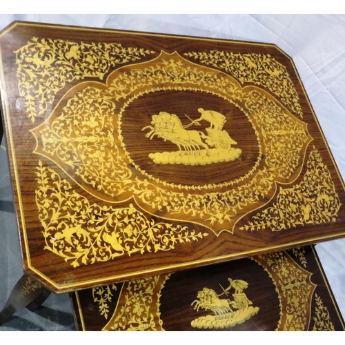 3082 - Nest of three occasional tables with inlaid decoration, largest 66 x 46 x 66 cm H. Not available for... 