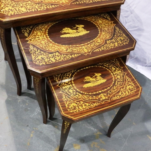 3082 - Nest of three occasional tables with inlaid decoration, largest 66 x 46 x 66 cm H. Not available for... 