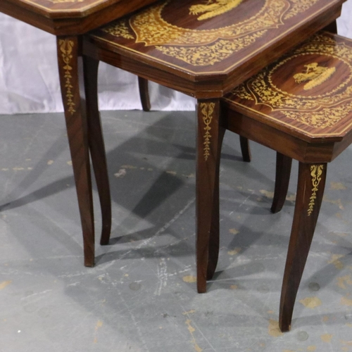 3082 - Nest of three occasional tables with inlaid decoration, largest 66 x 46 x 66 cm H. Not available for... 