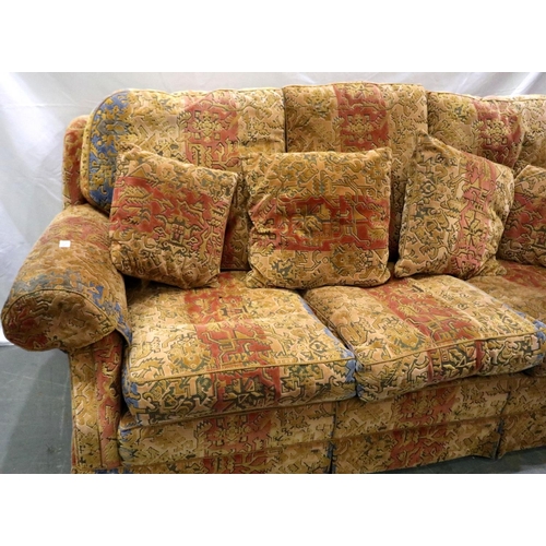 3084 - Modern moquette upholstered settee, L: 196 cm. Not available for in-house P&P