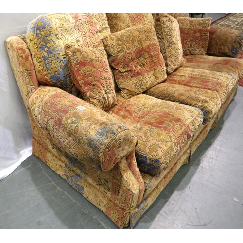 3084 - Modern moquette upholstered settee, L: 196 cm. Not available for in-house P&P