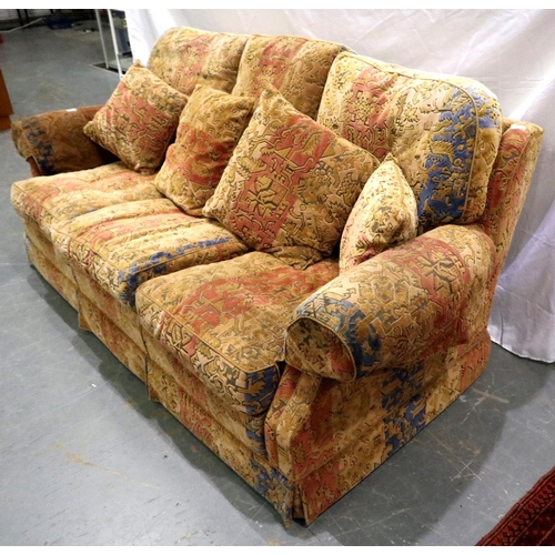 3084 - Modern moquette upholstered settee, L: 196 cm. Not available for in-house P&P