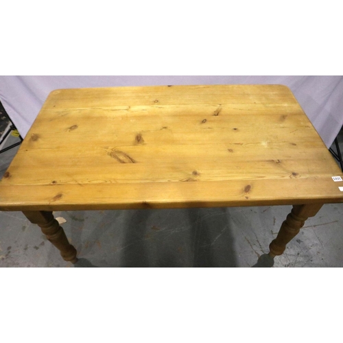 3085 - Rectangular pine table with single drawer on turned supports, 150 x 88 x 80 cm H. Not available for ... 