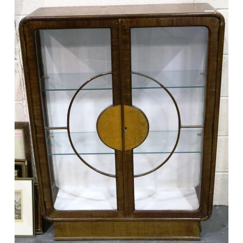 3091 - Walnut art deco China display cabinet, 88 x 30 x 120 cm H. Not available for in-house P&P