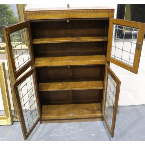 3092 - Oak two piece stacking lead glazed bookcase, 76 x 28 x 125 cm H. Not available for in-house P&P