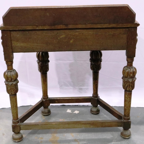 3097 - Heavily carved oak half moon table with single drawer, 40 x 72 x 78 cm H. Not available for in-house... 