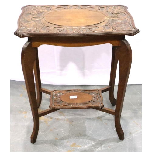 3106 - Poker Work occasional table with under tier, 60 x 38 x 68 cm. Not available for in-house P&P