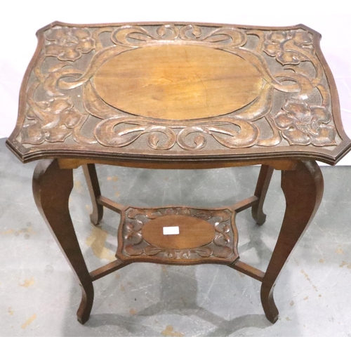 3106 - Poker Work occasional table with under tier, 60 x 38 x 68 cm. Not available for in-house P&P