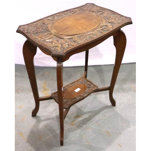 3106 - Poker Work occasional table with under tier, 60 x 38 x 68 cm. Not available for in-house P&P