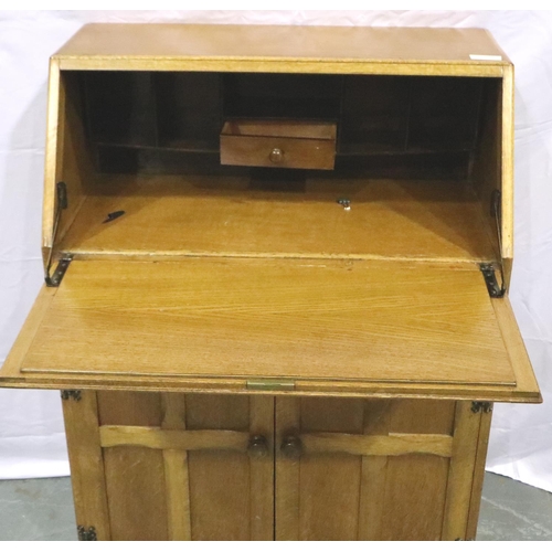 3108 - Jentique golden oak drop front bureau with fitted interior, single drawer and two cupboards, 76 x 41... 