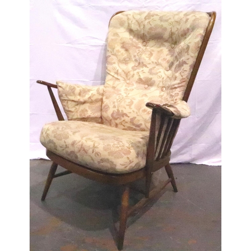 3112 - Ercol stickback upholstered armchair. Not available for in-house P&P