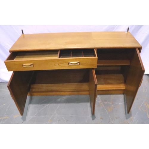 3113 - 1970s teak G-plan asymmetric sideboard, 140 x 46 x 72 cm H. Not available for in-house P&P