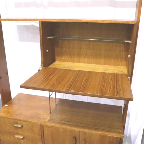 3114 - 1960s teak G Plan room divider with drop down cupboard, three drawers and shelved cupboard, 46 x 118... 