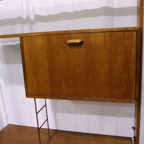 3114 - 1960s teak G Plan room divider with drop down cupboard, three drawers and shelved cupboard, 46 x 118... 