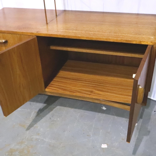 3114 - 1960s teak G Plan room divider with drop down cupboard, three drawers and shelved cupboard, 46 x 118... 