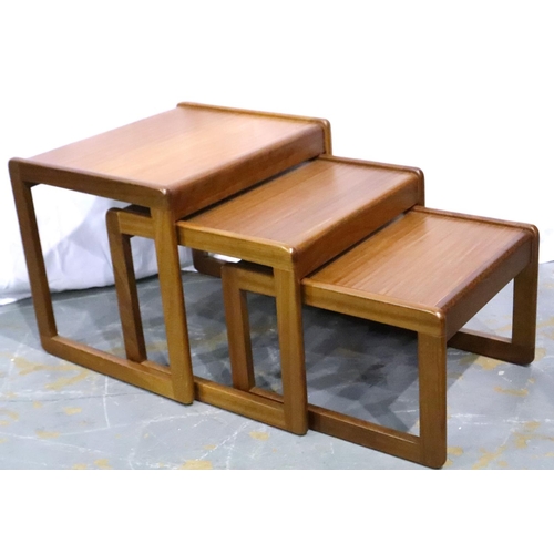 3115 - Sunelm 1970s teak nest of three graduating tables, largest 50 x 43 x 43 cm H. Not available for in-h... 