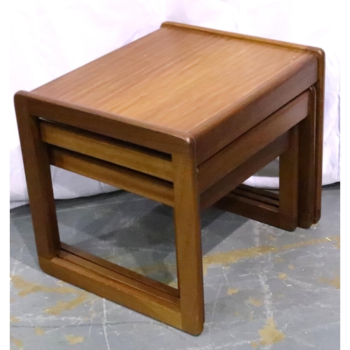 3115 - Sunelm 1970s teak nest of three graduating tables, largest 50 x 43 x 43 cm H. Not available for in-h... 