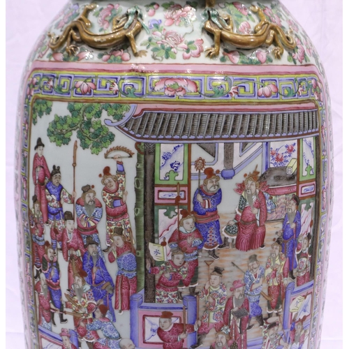 3300 - A rare and important monumental pair of Daoguang period Chinese famille rose Water Margin floor vase... 