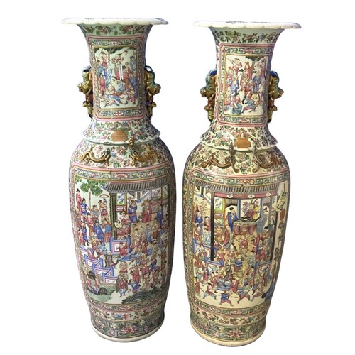 3300 - A rare and important monumental pair of Daoguang period Chinese famille rose Water Margin floor vase... 