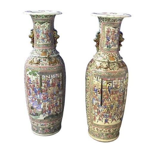 3300 - A rare and important monumental pair of Daoguang period Chinese famille rose Water Margin floor vase... 