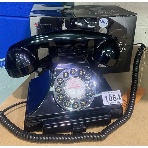 1064 - Black Carrington push button telephone in 1920s styling, compatible with modern telephone banking an... 