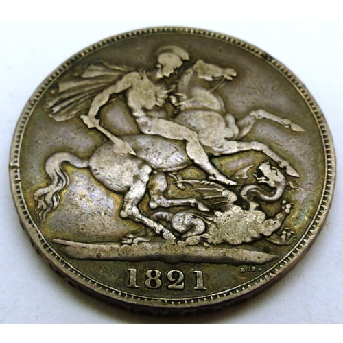 3096 - 1821 George IV silver crown. P&P Group 0 (£5+VAT for the first lot and £1+VAT for subsequent lots)