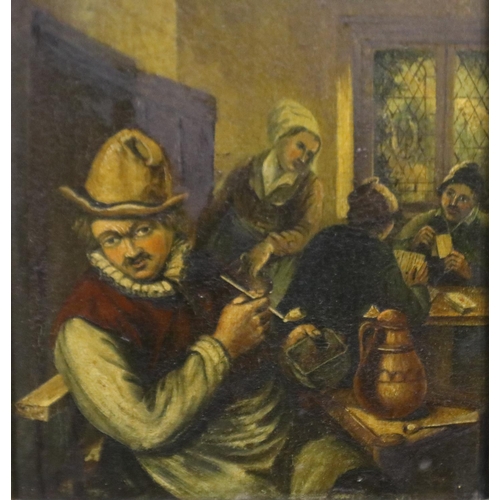 2005 - An unattributed 18th/19th century Dutch oil on wood panel, interior tavern scene, 15 x 19 cm. P&P Gr... 