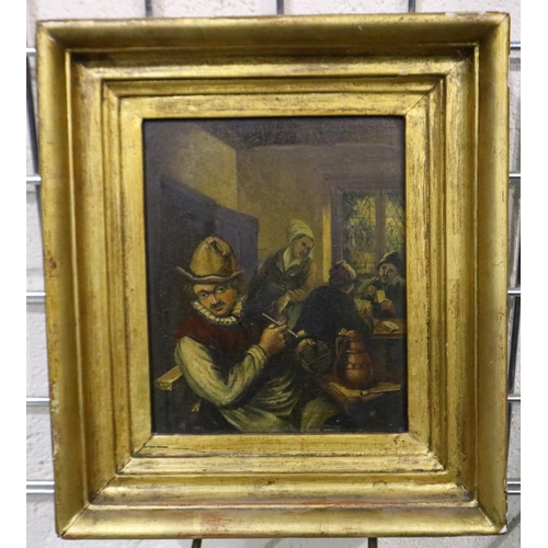 2005 - An unattributed 18th/19th century Dutch oil on wood panel, interior tavern scene, 15 x 19 cm. P&P Gr... 