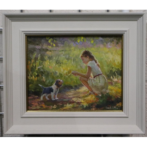 2006 - Vachagan Manukyan (Armenian contemporary): oil on canvas, The Girl and The Dog, signed verso 2021, 2... 