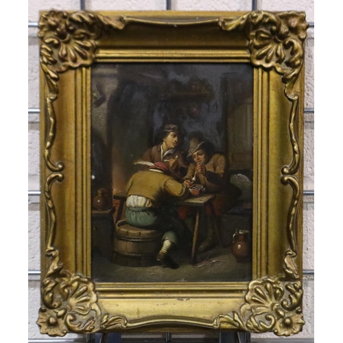 2010 - An unattributed 19th/20th century Dutch oil on tin panel, interior tavern scene, 14 x 19 cm. P&P Gro... 