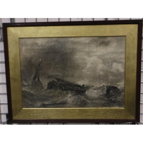 2013 - George Sheffield (1839-1892): charcoal, fishing boats on rough seas, dated 1880, 69 x 48 cm. Not ava... 