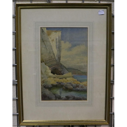 2023 - Ernest F. Hill (1873-1960): watercolour, Devon coast, 20 x 32 cm. Not available for in-house P&P