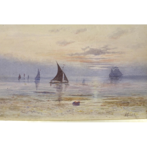 2024 - Edwin Viner (b.1867): pair of watercolours, fishing vessels at sunrise, each 33 x 24 cm. Not availab... 