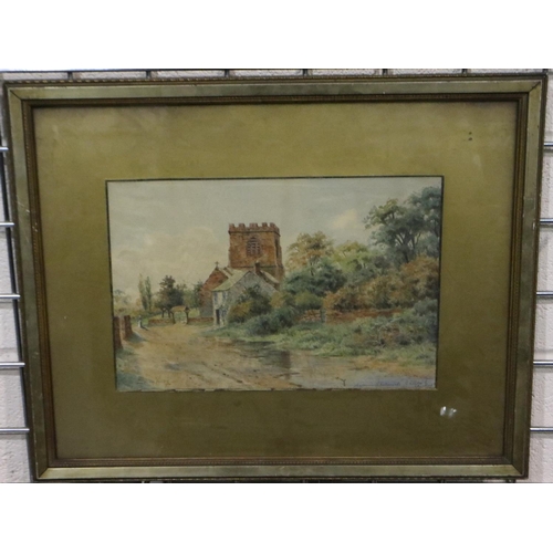 2030 - Edwin Viner (B.1867): watercolour, Autumn Shotwick Church Cheshire, dated 1897, 33 x 21 cm. Not avai... 