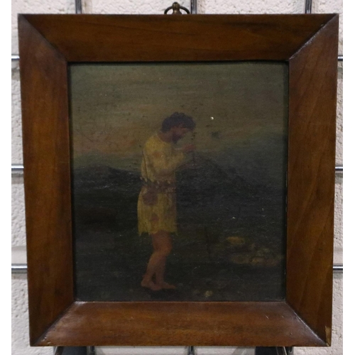 2033 - An unattributed 18th century oil on canvas laid onto board, Jesus in the wilderness, 14 x 16 cm, ind... 