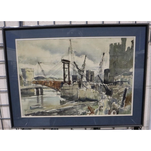 2040 - Ernest J Worrall (1898-1972): watercolour, Conwy shipyard, 54 x 37 cm. Not available for in-house P&... 