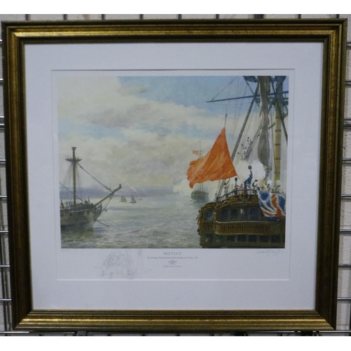 2046 - Geoff Hunt RSMA (b. 1946): artist signed limited edition colour print, Mutiny, 481/550, 47 x 42 cm. ... 