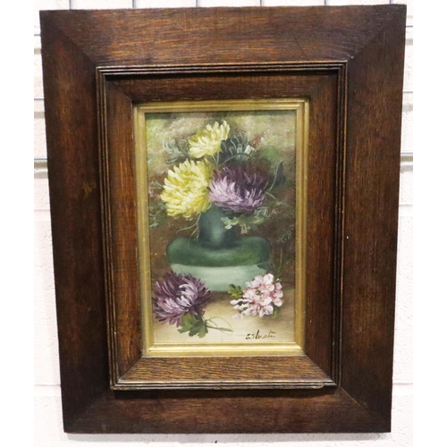 2061 - A Victorian oil on board, still life floral arrangement, indistinctly signed, 18 x 28 cm. Not availa... 