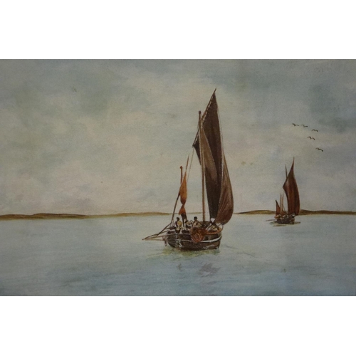 2085 - In the manner of Garman Morris (1900-1930): pair of watercolours, fishing boats on calm waters, each... 