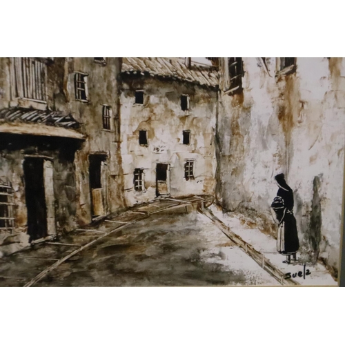 2100 - A pair of 20th century watercolours, Venetian scenes, each signed Suela, 25 x 32 cm. Not available f... 