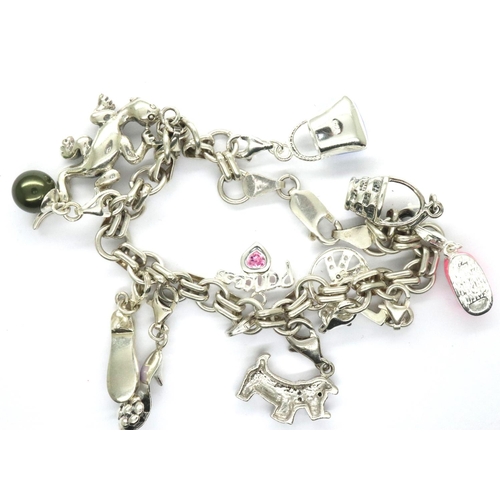 19 - Silver charm bracelet with eleven charms, L: 18 cm, 15g. P&P Group 1 (£14+VAT for the first lot and ... 