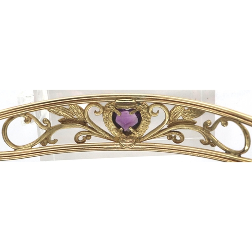 2 - 9ct gold bangle with a heart cut amethyst, D: 70 mm, 6.4g. P&P Group 1 (£14+VAT for the first lot an... 