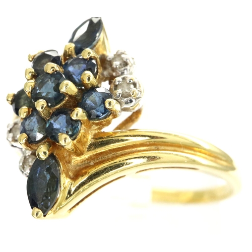 22 - 18ct gold diamond and sapphire set cluster ring, size P, 3.0g,  P&P Group 1 (£14+VAT for the first l... 