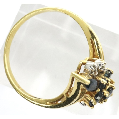 22 - 18ct gold diamond and sapphire set cluster ring, size P, 3.0g,  P&P Group 1 (£14+VAT for the first l... 