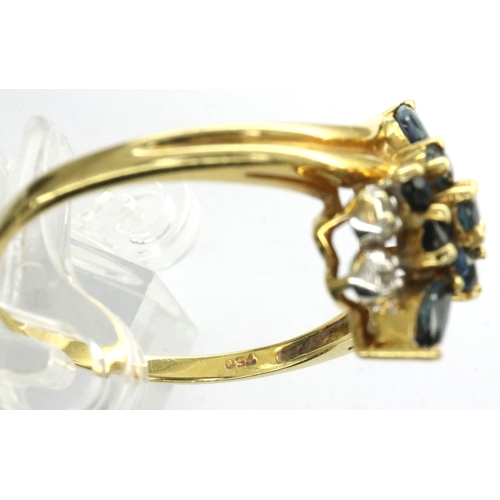 22 - 18ct gold diamond and sapphire set cluster ring, size P, 3.0g,  P&P Group 1 (£14+VAT for the first l... 