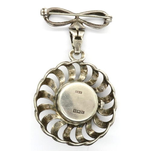 24 - Titus: hallmarked silver and marcasite ladies fob watch, Birmingham assay 1959, D: 40 mm, H: 60 mm, ... 