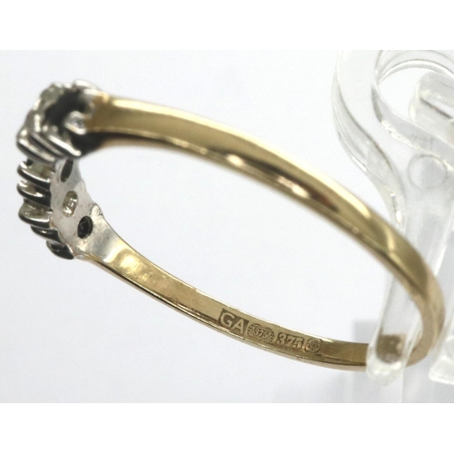 32 - 9ct gold wishbone ring set with sapphires and diamonds, size M/N, 1.1g. P&P Group 1 (£14+VAT for the... 