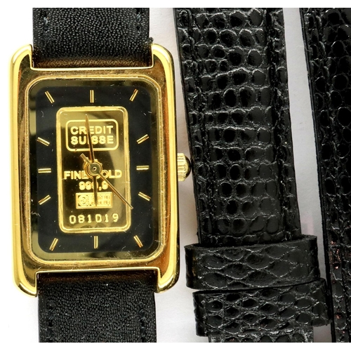 44 - Credit Suisse: ladies wristwatch with a 1.0g fine gold ingot, requires battery. P&P Group 1 (£14+VAT... 